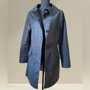 Trina Turk Women’s Midi Trench Coat Jacket Size 10 Black with print lining